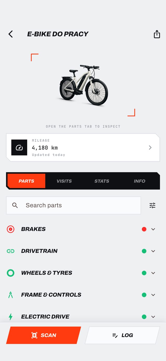 E-bike screen with brakes, drivetrain and electric drive